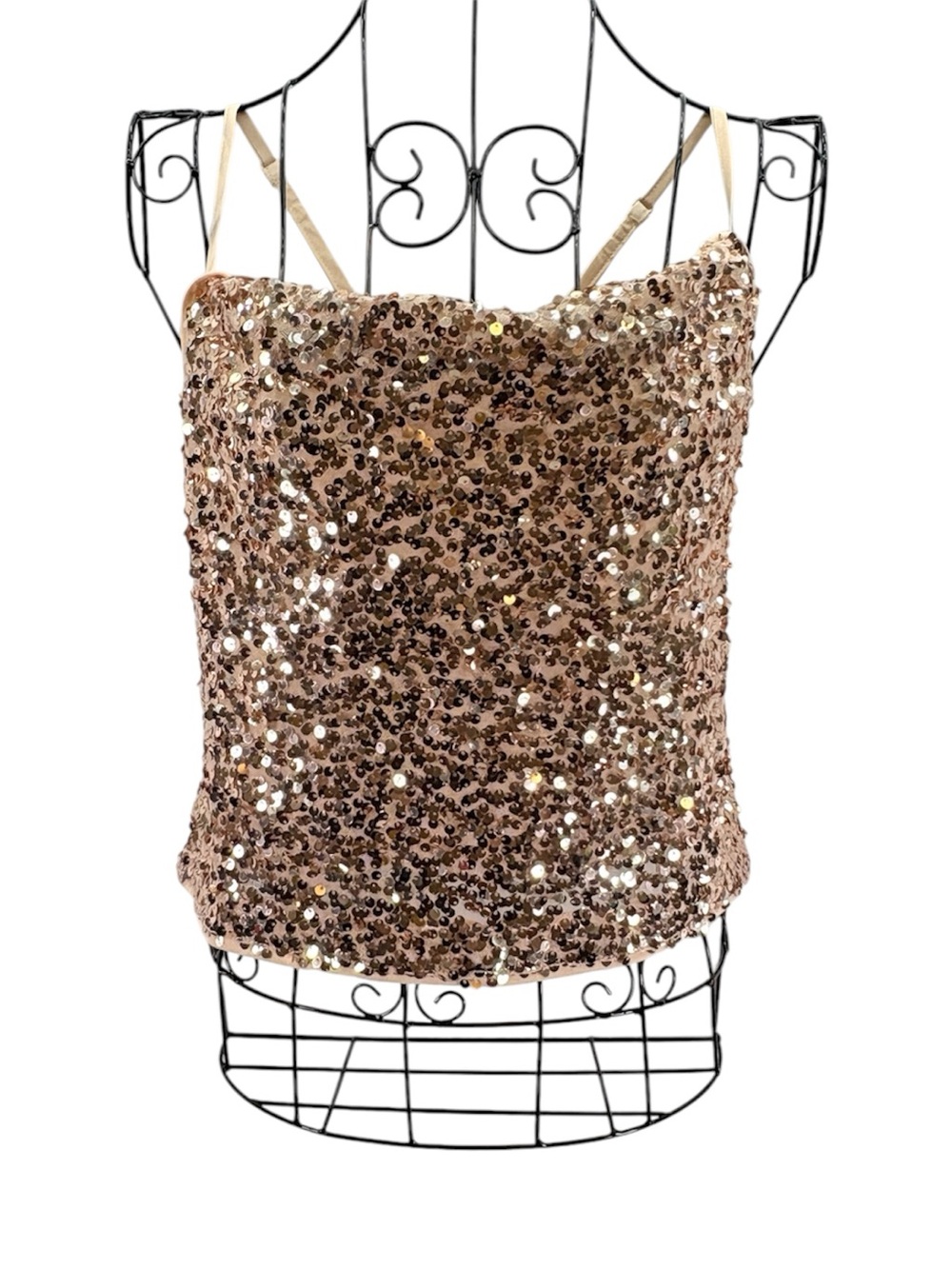Papaya Sequin Cami Rose Gold Party Disco Sexy Tank Top Metallic Size Small